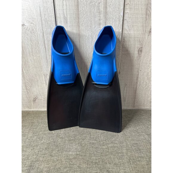 Floating Swim Fins By Sporti Adult M 9-10 W 10-11 Black Blue Swimming Snorkeling - Picture 1 of 5